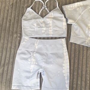 Aurora Light Blue Tie-Dye Sports Bra & Biker Shorts Set